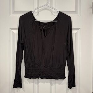 American Eagle Soft & Sexy Smocked Waist Tie Neck Top Grey Size Small NWT